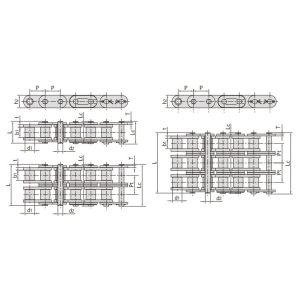 Rullkedja i B-serien med raka sidoplåtar