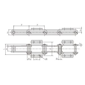 transportörkedja med påbyggnadsdelar