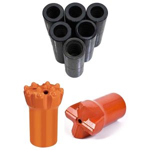 T38-gängad borrkrona med infällningsknapp och nedsänkt centrum